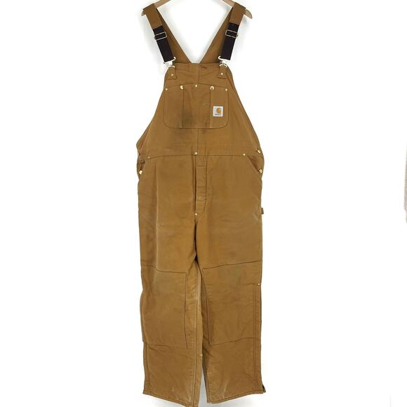 Vintage Carhartt Insulated Red Quilted Fully Lined Bib Work Overalls 46 x 32 - Picture 1 of 10